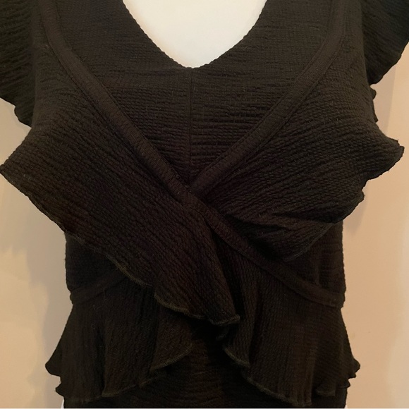 Black ruffle sleeves v neck  top - Picture 5 of 6